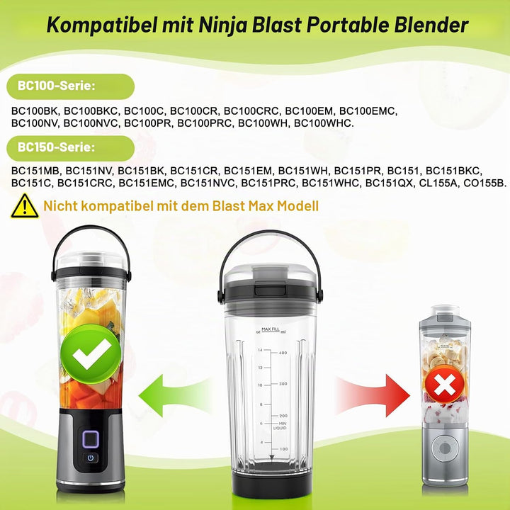 Ersatz Mixbehälter (530 ml) für Ninja Blast Tragbarer Mixer, Austauschdeckel mit Tragegriff, Messera
