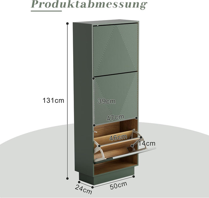 UEV Schuhschrank mit 3 Klappen, Schuhkipper Schuhkommode Schuhregal schmal für Flur mit Kippschutz/D