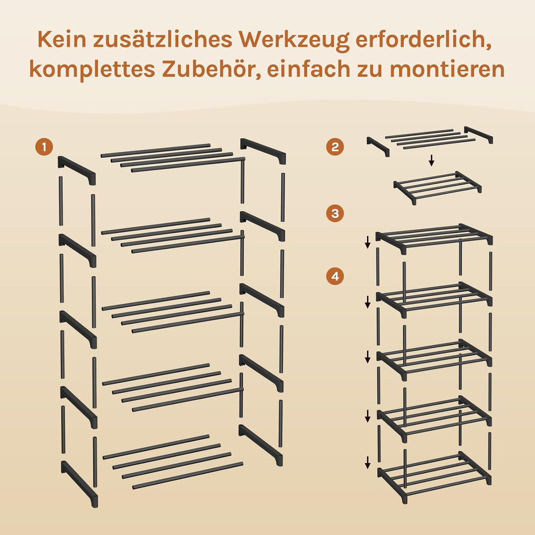 WOLTU Schuhregal schmal 5 Ebenen für 10 Paar Schuhe, Schuhorganizer Schuhaufbewahrung platzsparend,