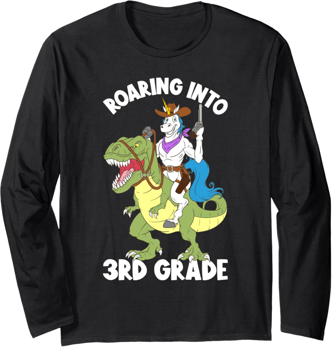 Roaring Into 3rd Grade Unicorn T-Rex Dinosaurier Back To School Langarmshirt