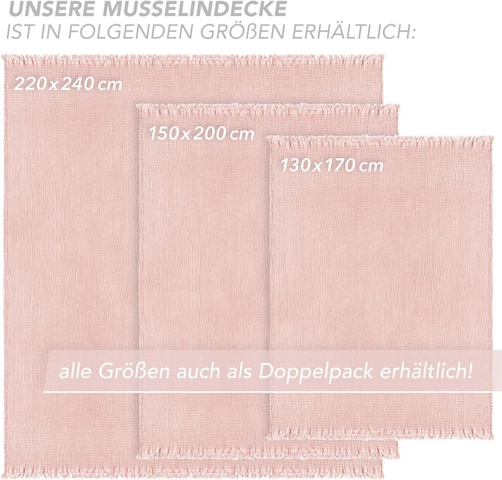 Pure Label 2er Set Musselin Decke 150x200 Rosa aus Baumwolle Rosa 2er Set 150x200 cm, Rosa 2er Set 1