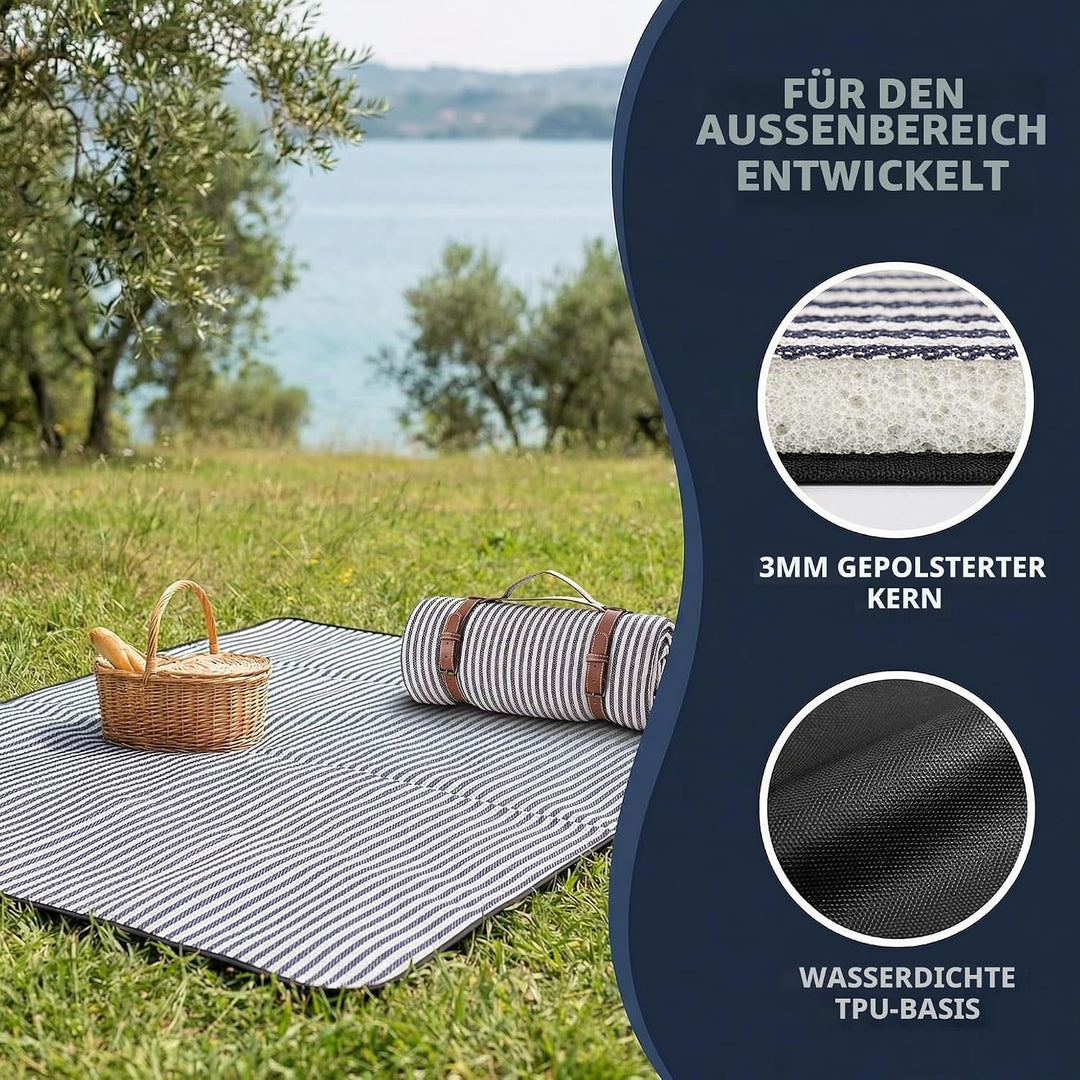 Picknickdecke 150x200cm Wasserdicht Extra Grosse Stranddecke Campingdecke mit Tragegriff 3-lagig Iso