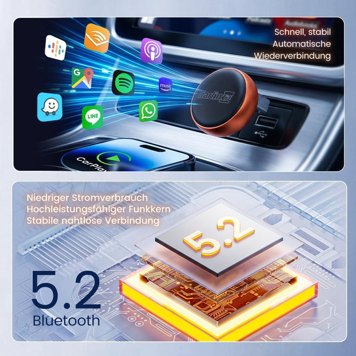 Carlinkit Mini Ultra 3 Wireless CarPlay Adapter, Wireless Android Auto Adapter, Wandelt OEM kabelgeb