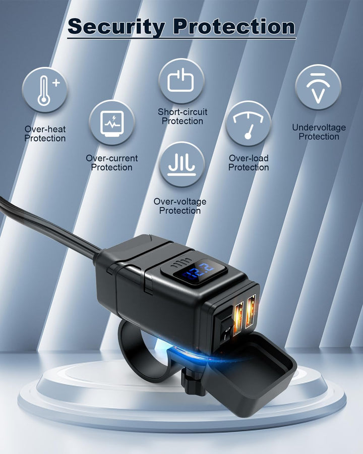 EXTRACTME Motorrad USB Ladegerät 6.8A Schnellladung 3.0 Dual USB Telefon Ladegerät mit Voltmeter und