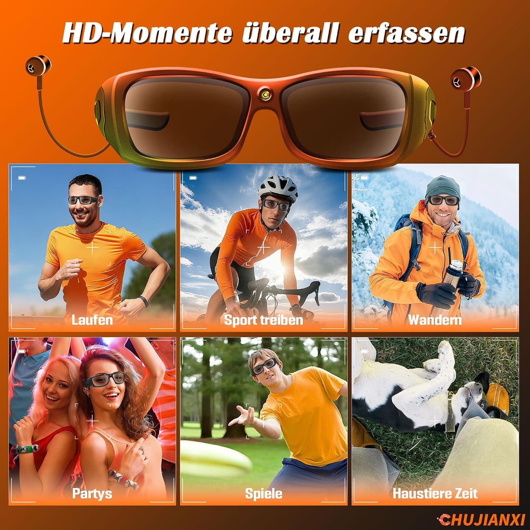 Brille mit Kamera Bluetooth, Videobrille Actionkameras 1080P Obsidianschwarz Kamera mit 1080p, Obsid