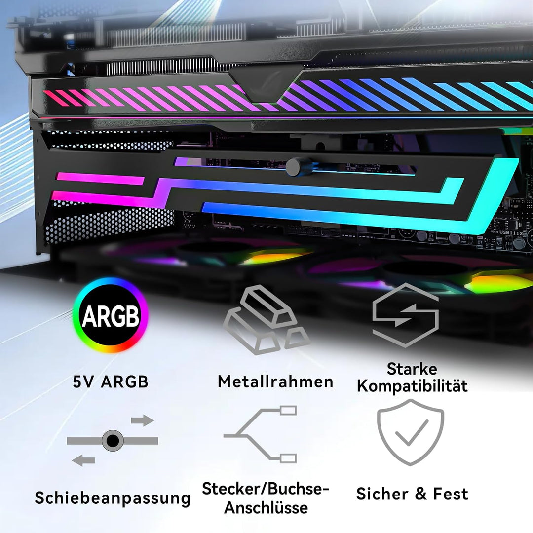 Grafikkartenhalterung mit ARGB, 5V 3-Pin, verstellbar, Schwarz, Schwarz
