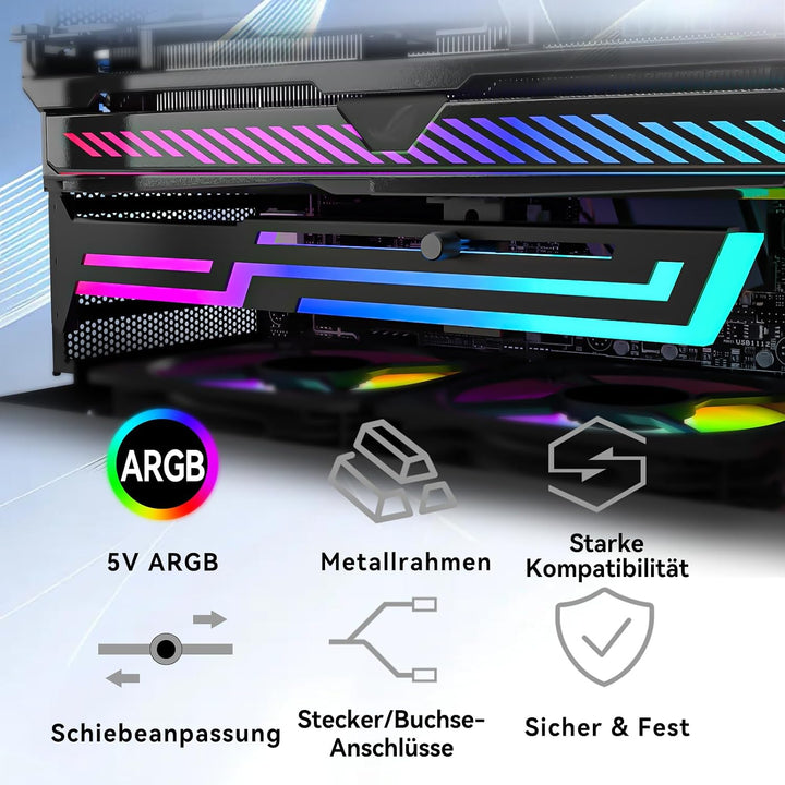 Grafikkartenhalterung mit ARGB, 5V 3-Pin, verstellbar, Schwarz, Schwarz
