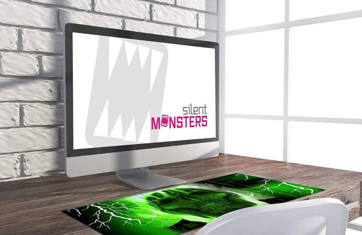 Silent Monsters Mauspad XXL 900 x 400 mm grosses Mousepad Totenkopf grün - Vernähter Rand, rutschfes