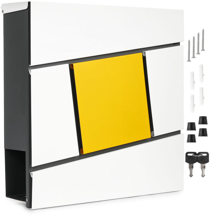 BRUBAKER Briefkasten mit Zeitungsfach Yellow Square - Moderner Postkasten mit Zeitungsrolle - Grosse