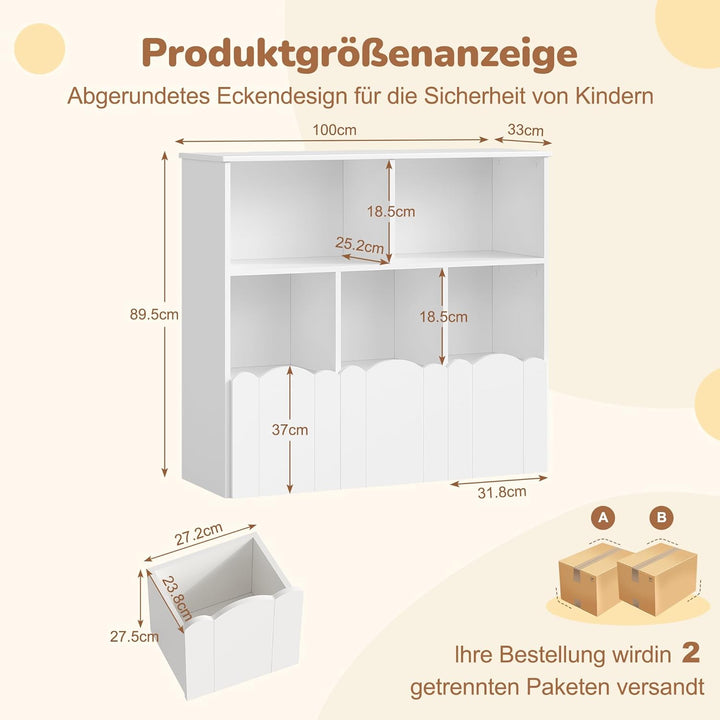 YOUDENOVA 3 Tier Kinderregal, Bücherregal, Kinderzimmer Möbel, Spielzeug Aufbewahrung auf Rollen, 10