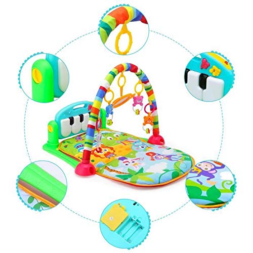 OHMG 3 IN 1 Piano-Gym Spieldecke,Krabbeldecke mit Musik und Lichtern,Spielmatte mit Spielbogen abneh