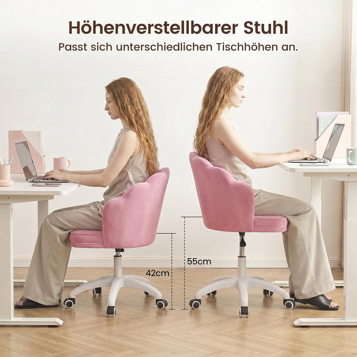 Hawthyhome Schminktisch Stuhl mit Samtbezug &amp; Kopfkissen, Rosa Abgerundet Rosa, Abgerundet Rosa