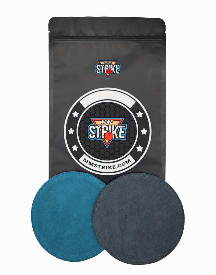 MMSTRIKE 2x Bowling Shammy Leather Replaceable Pads + Black&amp;White GripFlex Rubber Base Disc-Hook &amp; L