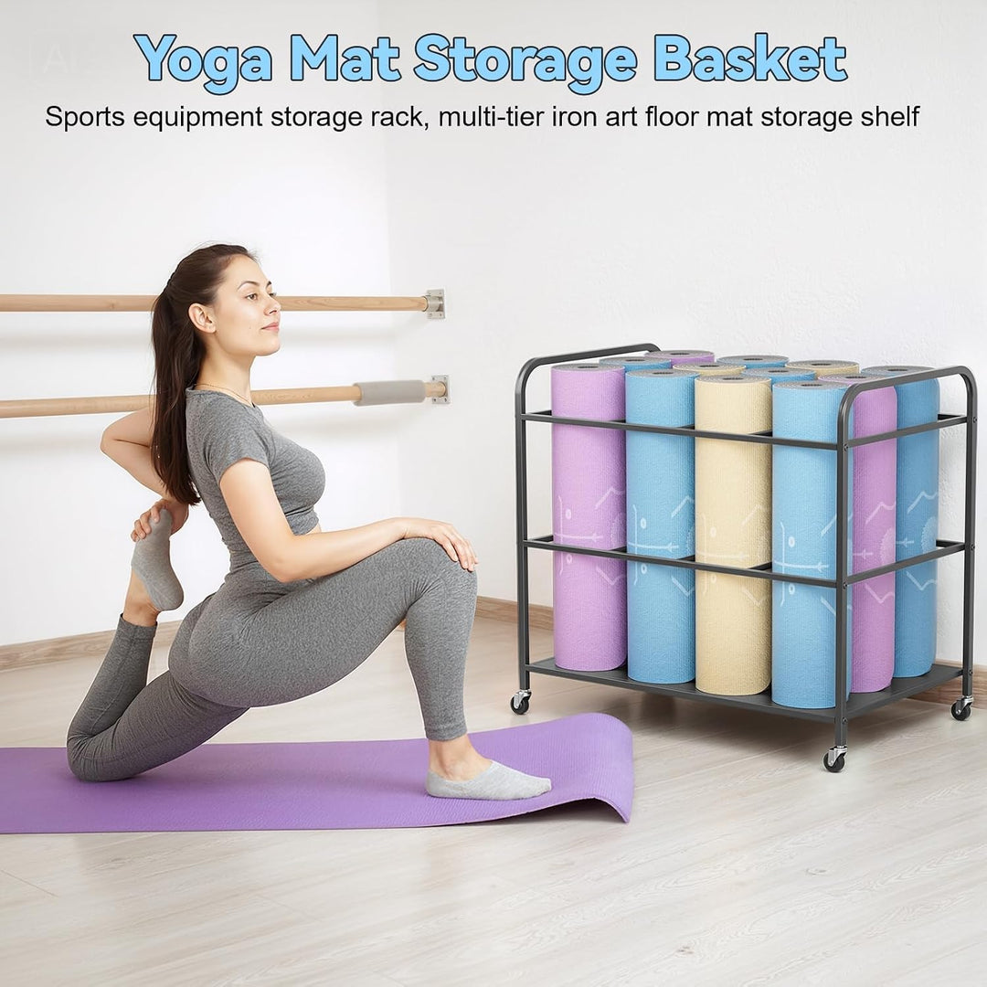 Rollbarer Yogamatten-Aufbewahrungsorganisator, 12 Mattenkapazität, robuster Yogamattenständer aus Ei