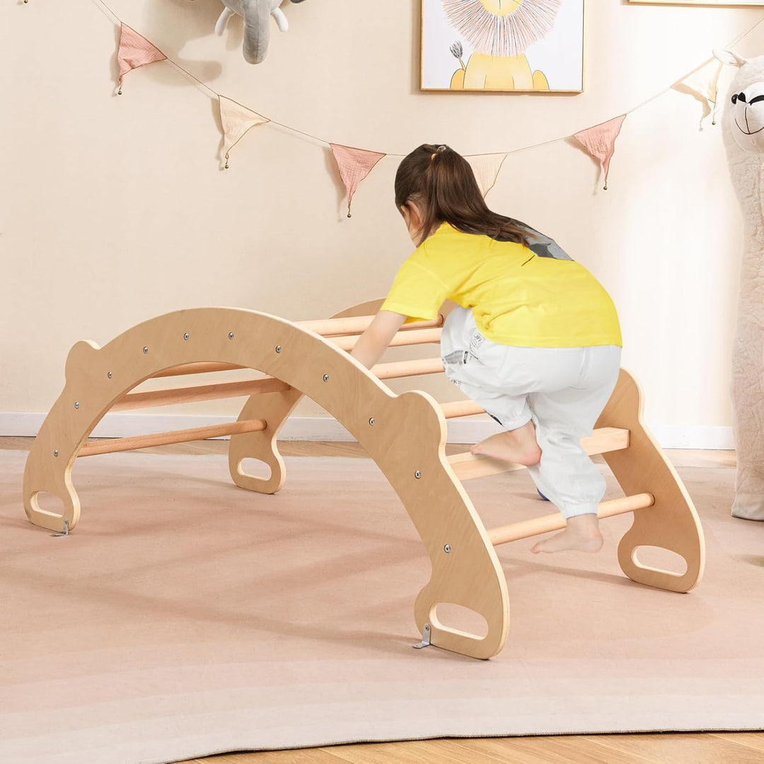 COSTWAY Kletterbogen, mit abnehmbarem Sitz, 4 in 1 Klettergerüst Indoor zum Wippen, Schaukeln, Klett