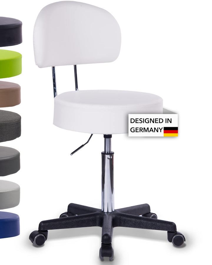 Rollhocker Squash 40 BIGBACK, Höhe 51-71cm, 40cm breit (Weiss) Weiss mit Lehne Bigback, Weiss mit Le