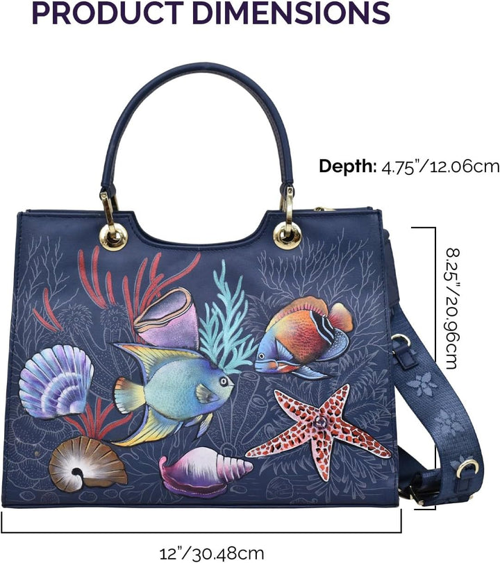 Anuschka Handbemalte Satchel Tasche aus Echtleder Mystical Reef, Mystical Reef