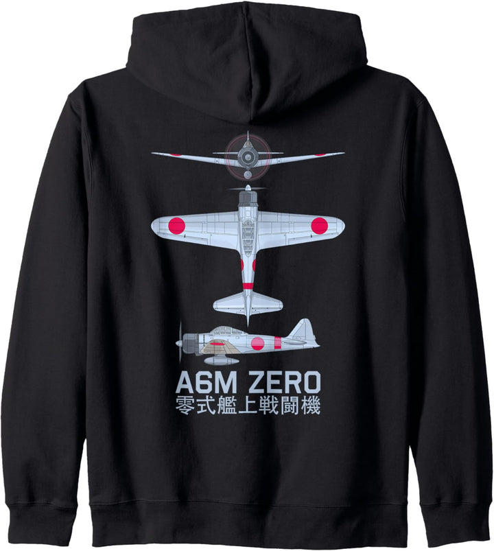 A6M Zero WW2 Japanisches Kampfflugzeugdiagramm Kapuzenjacke