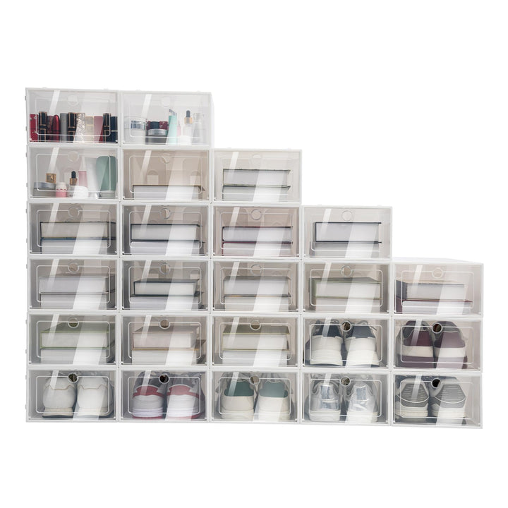 24 Stück Schuhboxen, Stapelbaren Kunststoff Transparente Schuhregal