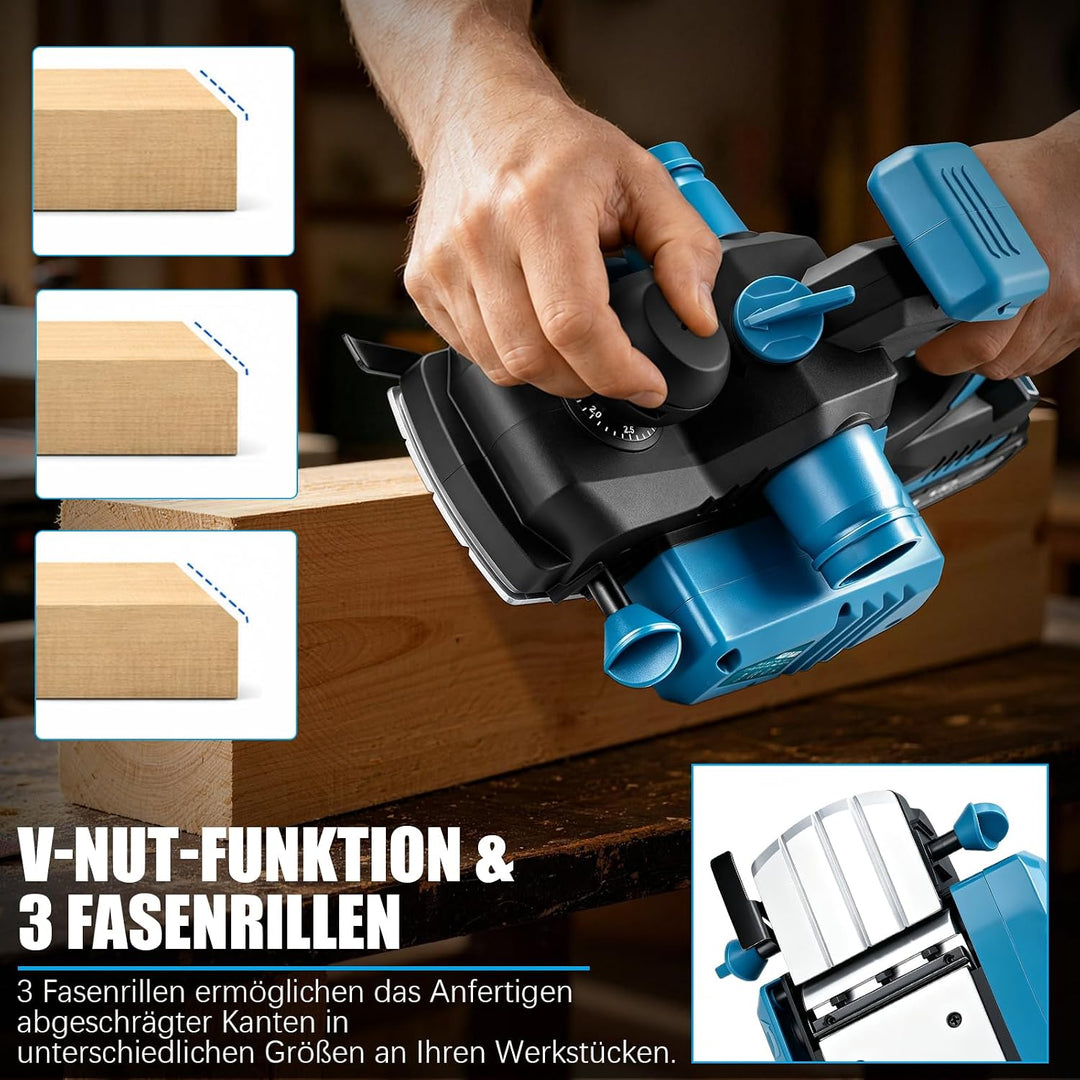 Akku Hobel Kompatibel mit Makita 18V Akku, Spantiefe 3mm, Hobelbreite 82mm