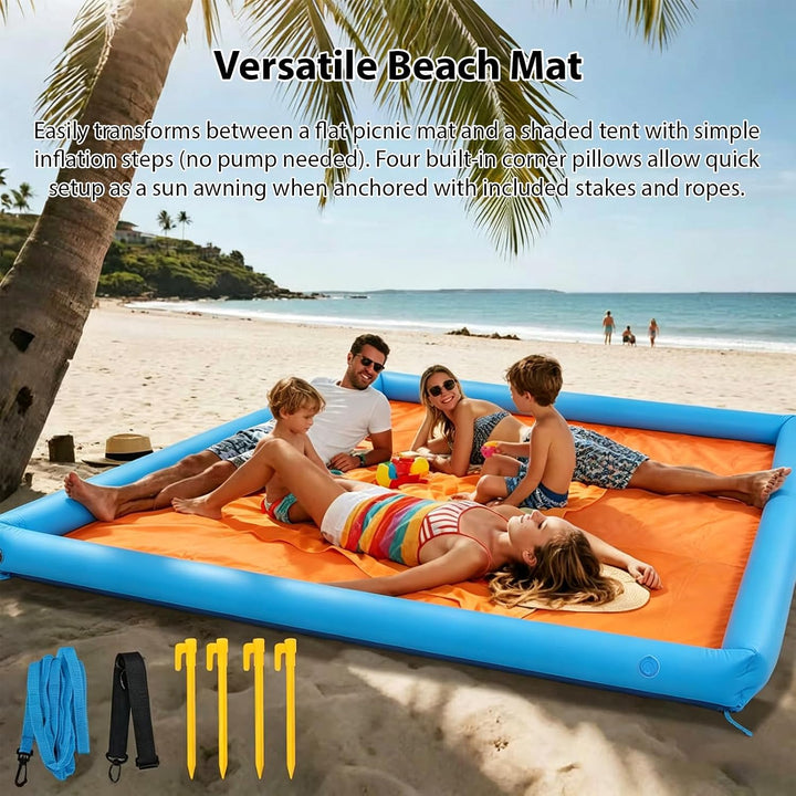 wasserdichte Sandfreie Stranddecke 220×210cm, aufblasbar, Wird zum Zelt