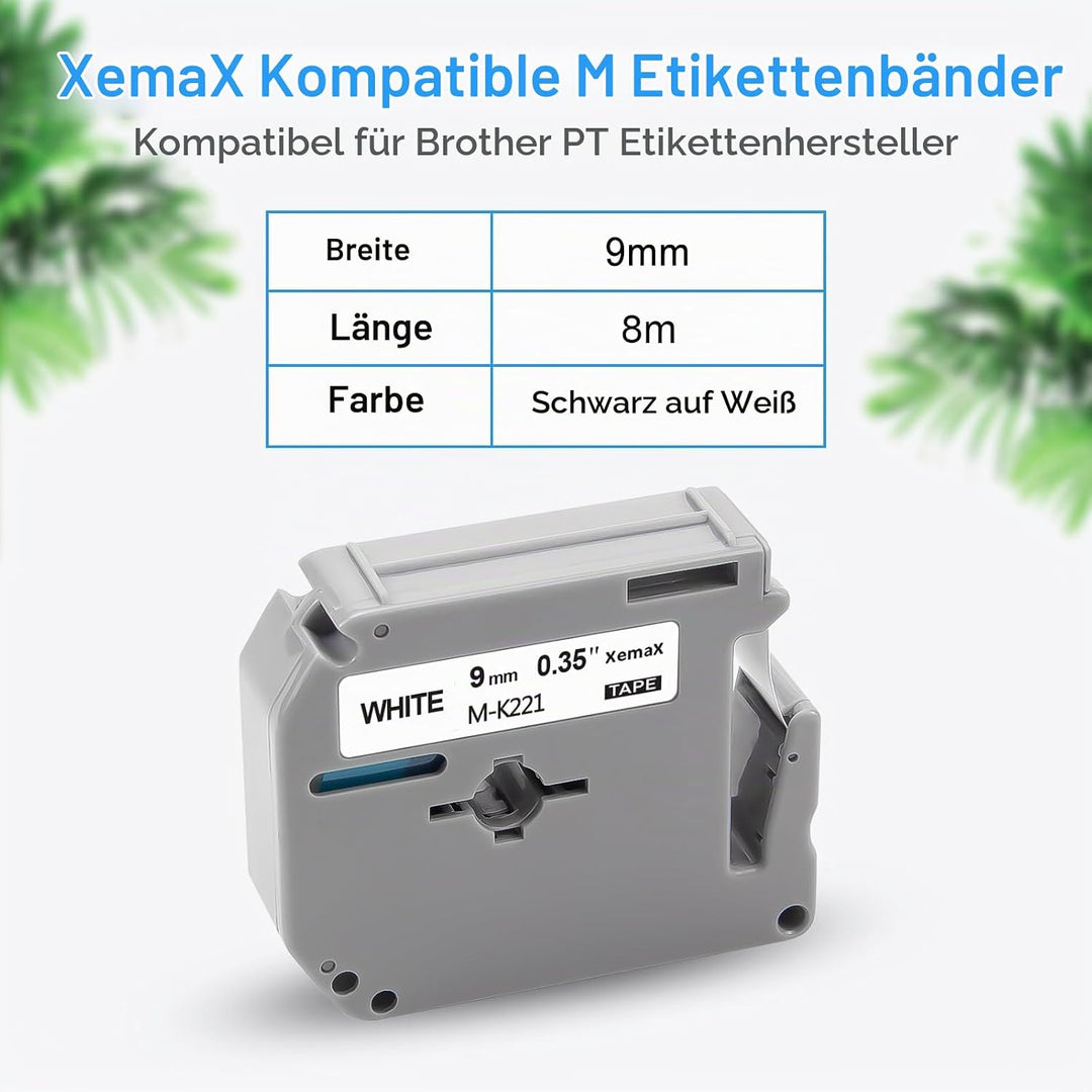 3x XemaX Kompatibel Brother M-K221S 9mm 3/8 White Ersatz für MK-221 M-K221S MK221 MK221S Brother PT-