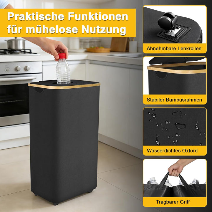Pfandflaschen Sammelbehälter 110L, Gross Pfandflaschen Behälter mit 2 Tragetaschen und Deckel, Faltb