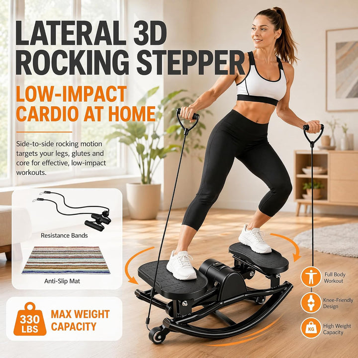 Seitwärts-Stepper, Rock Stepper für das Training zu Hause, Fitness-Stepper mit Widerstandsbändern un