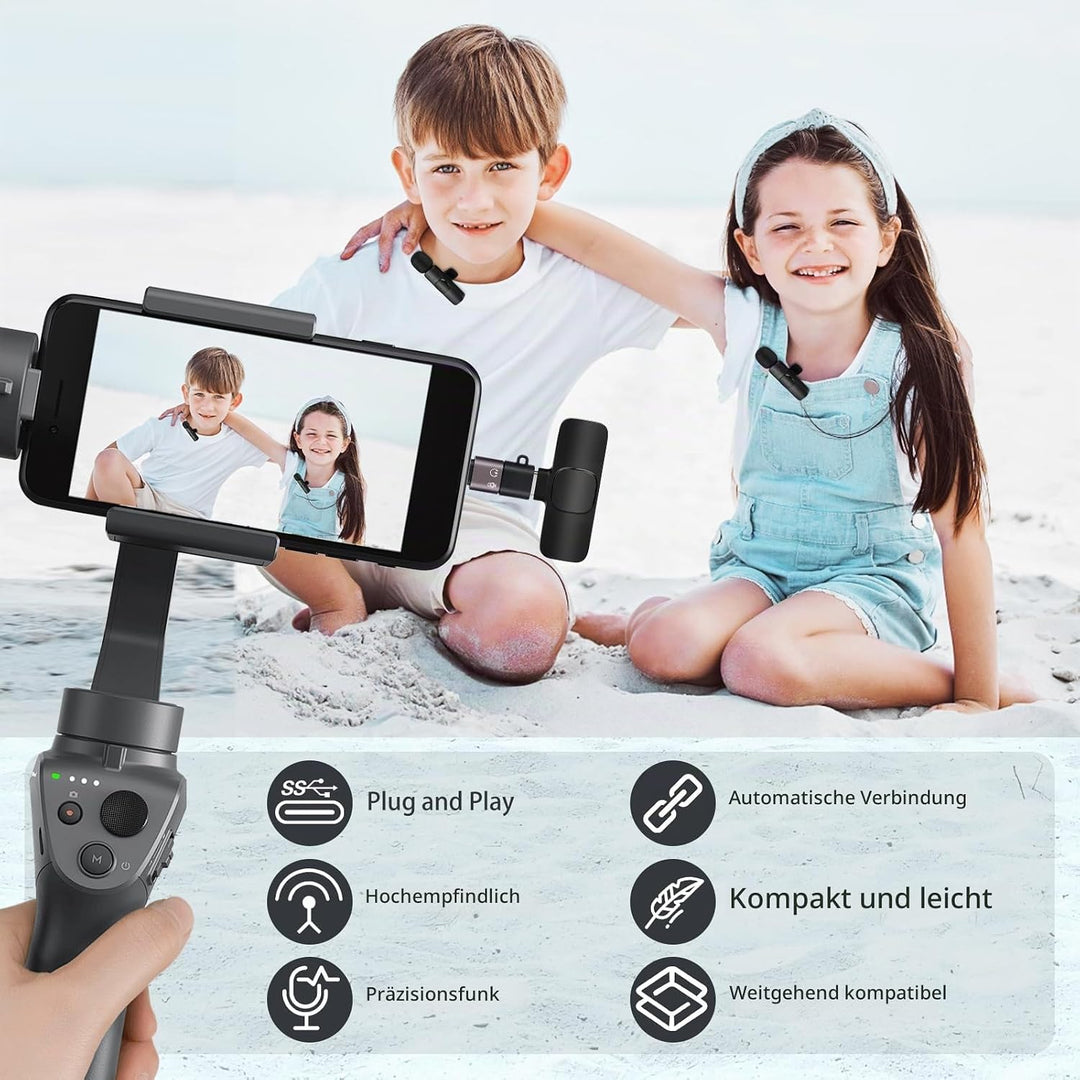 MXTIMWAN 2pcs Mini Mikrofon, Mikrofon Handy, Lavalier Mikrofon Wireless mit Rauschunterdrückung,Anst