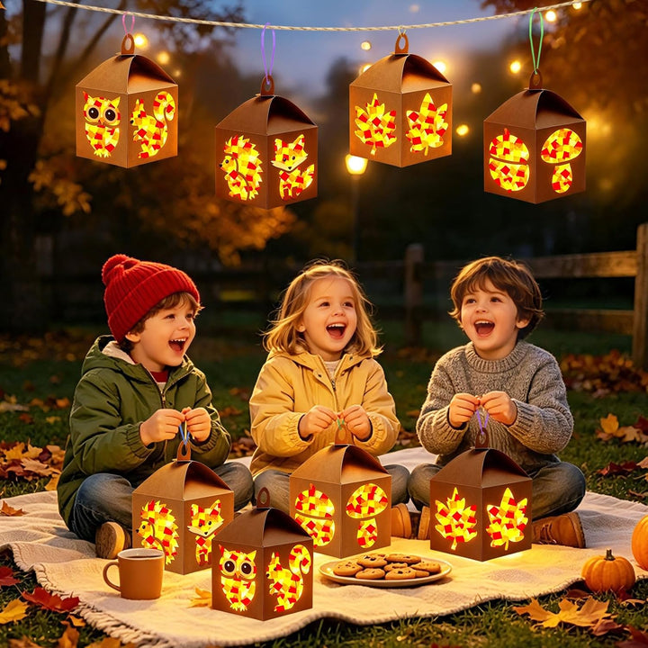 HILKKET Laternen Bastelset Kinder Herbst: 8 Eulen Fuchs Blatt LED Laternen, D