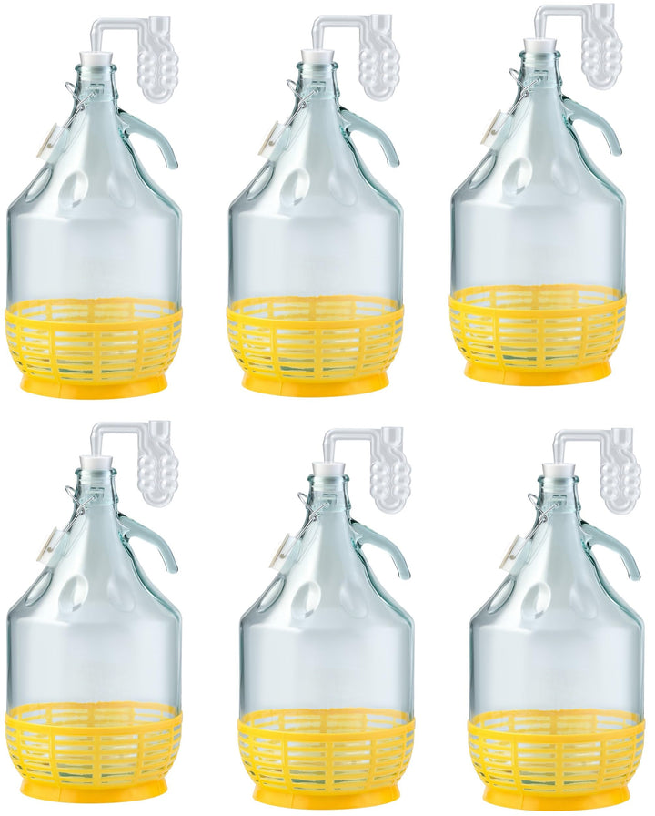 lilawelt24 6X 5L Flasche mit Bügelverschluss +Gummistopfen + Gärröhrchen/Gärballon Set Weinballon Gä