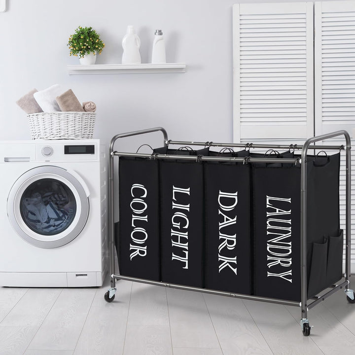 STORAGE MANIAC Laundry Sorter, Laundry Divider with Side Pockets, Multi Laundry Separator Hamper wit