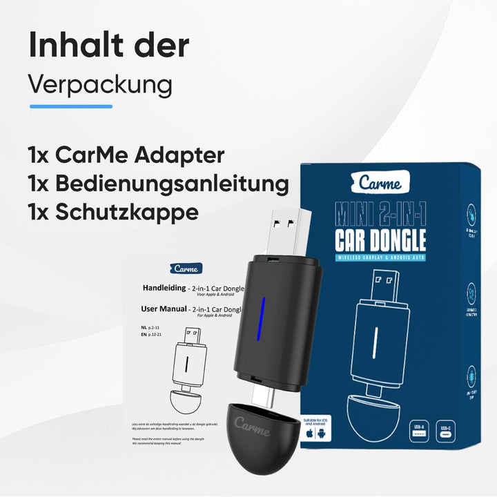 CarMe CarPlay Wireless Adapter &amp; Android Auto Wireless Adapter - Mini USB 2-in-1 Auto Dongle - Wande