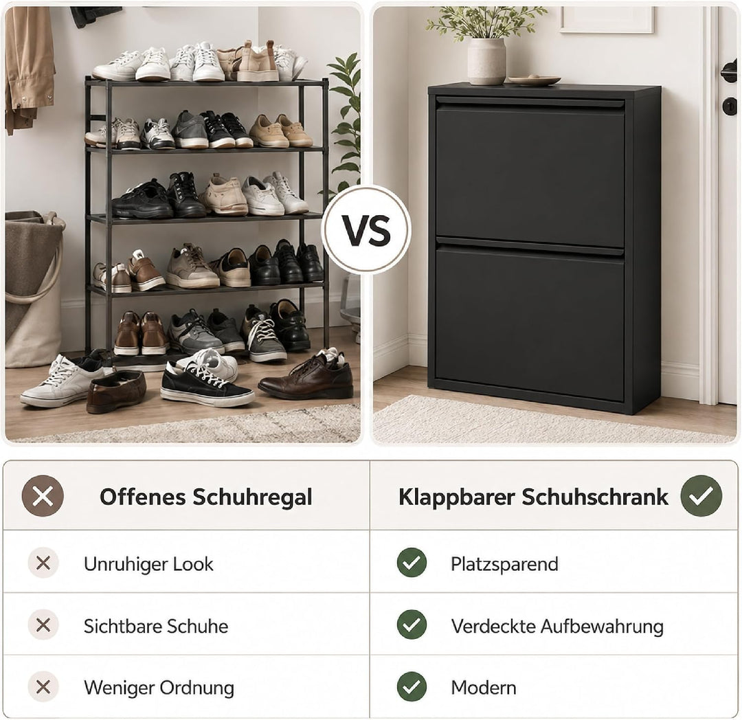 Schuhschrank Schmal, Metall Schuhkipper mit Magnet-Klappen, Freistehend oder Wandmontage, für Flur,