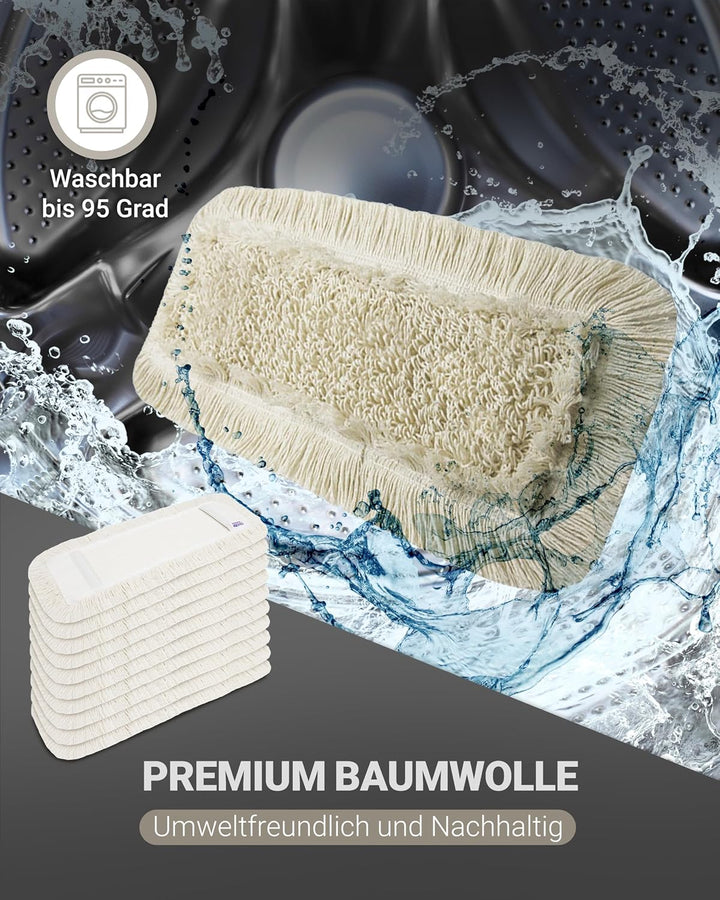 5 Profi Baumwolle Bodenwischer 50cm mit Aussenfransen - Wischmopp Bezug für effektive Gewerbe- &amp; Hei