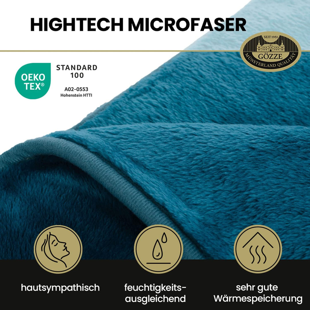 Gözze - Premium Cashmere-Feeling Wohn- und Kuscheldecke, 500 g/m², 220 x 240 cm - Petrol Petrol 220