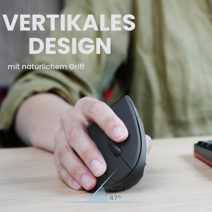 Perixx PERIMICE-713R Wireless Rechargeable Vertical Mouse - Duo Wired and Wireless Charging Feature