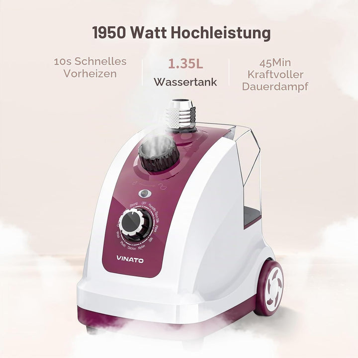 VINATO Steamer Dampfglätter, Vertikaler Dampfbügler mit 1,35-Liter-Wassertank, 11 Dampffunktionen Cl