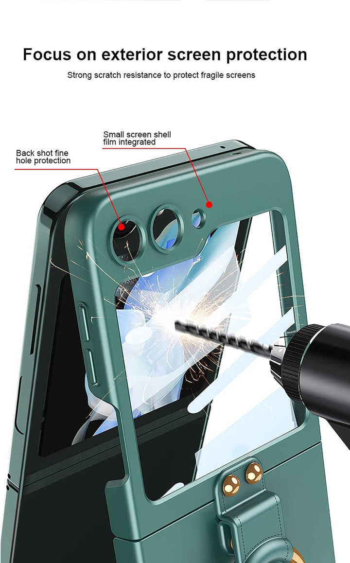 COQUE Hülle für Galaxy Z Flip 5 5G Hülle,Shell Film All-Inclusive Handyhülle mit Ring-Videoständer,F