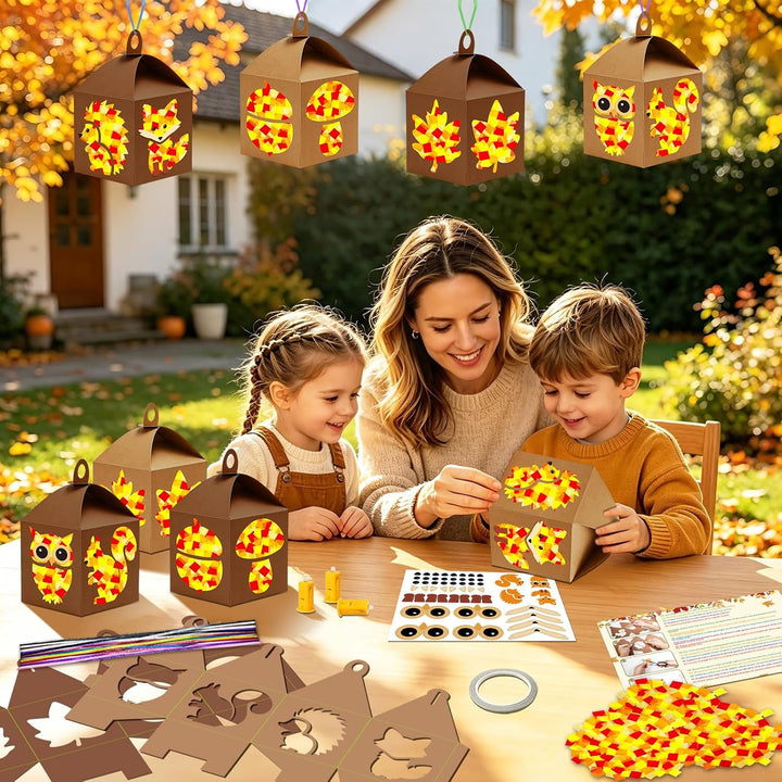 HILKKET Laternen Bastelset Kinder Herbst: 8 Eulen Fuchs Blatt LED Laternen, D