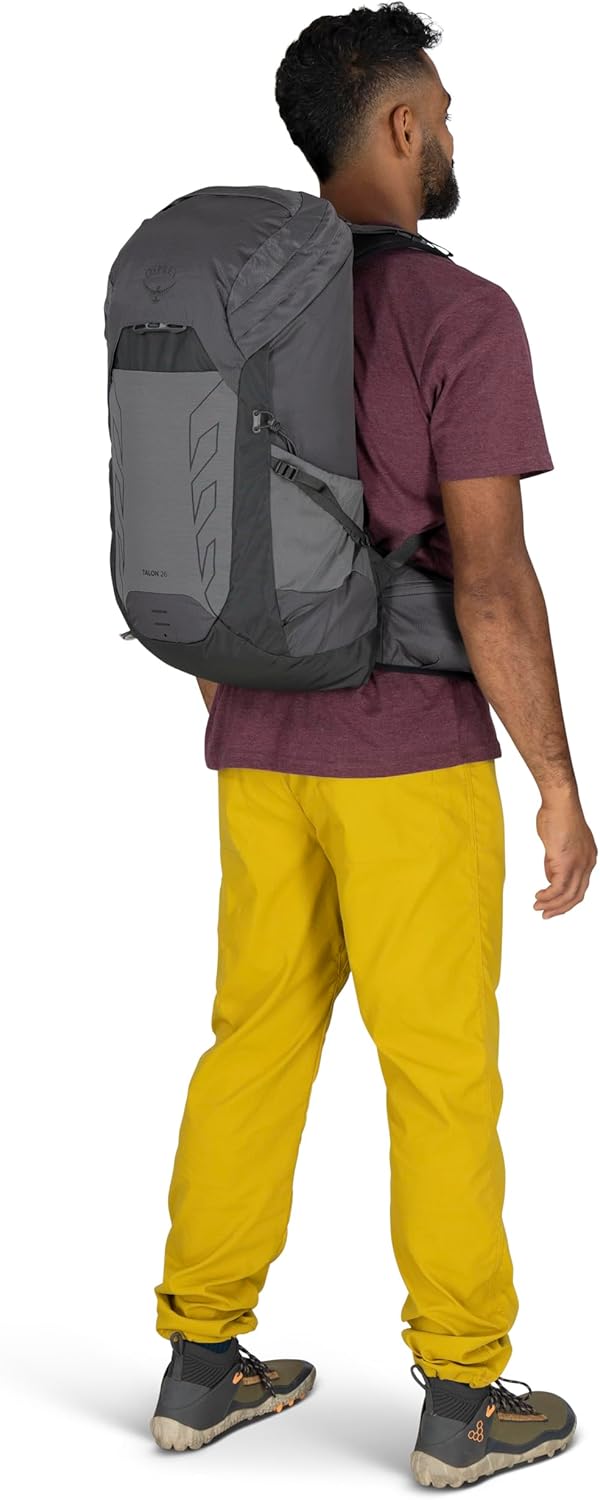 Osprey Talon 26L Herren Leichter Wanderrucksack mit Hüftgurt, Schwarz/Kohlegrau 26L - Standard Fit S