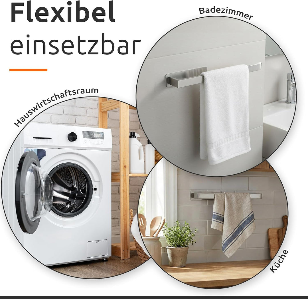 ECENCE Handtuchhalter ohne Bohren selbstklebend gebürstet 38cm - Moderne Handtuchstange aus Edelstah