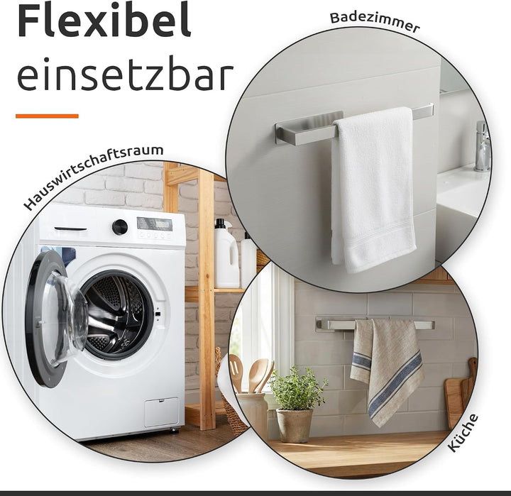 ECENCE Handtuchhalter ohne Bohren selbstklebend gebürstet 38cm - Moderne Handtuchstange aus Edelstah