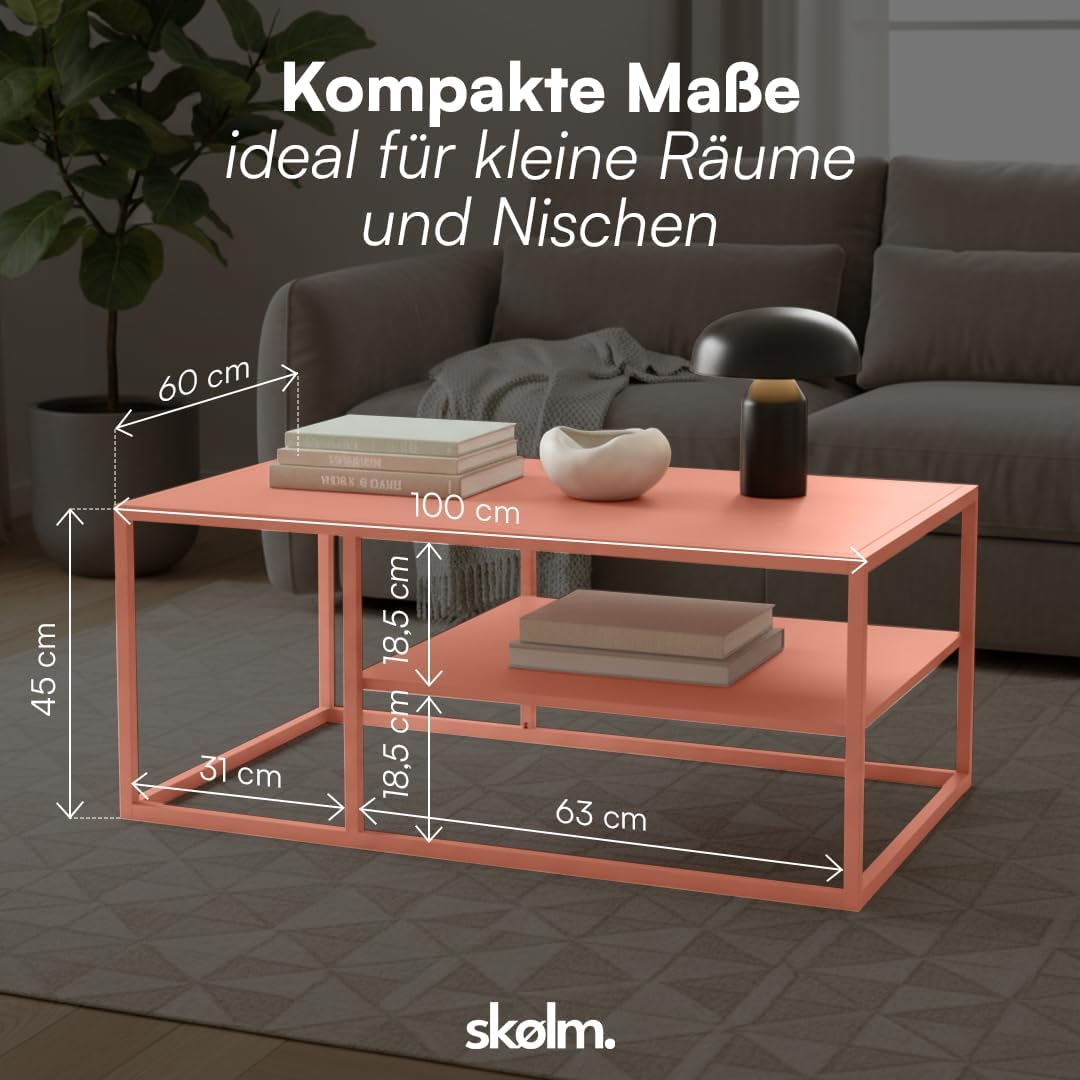 skølm Skadi Couchtisch aus Metall – Wohnzimmertisch mit 2 Ablagen – Beistelltisch in Terrakotta – So