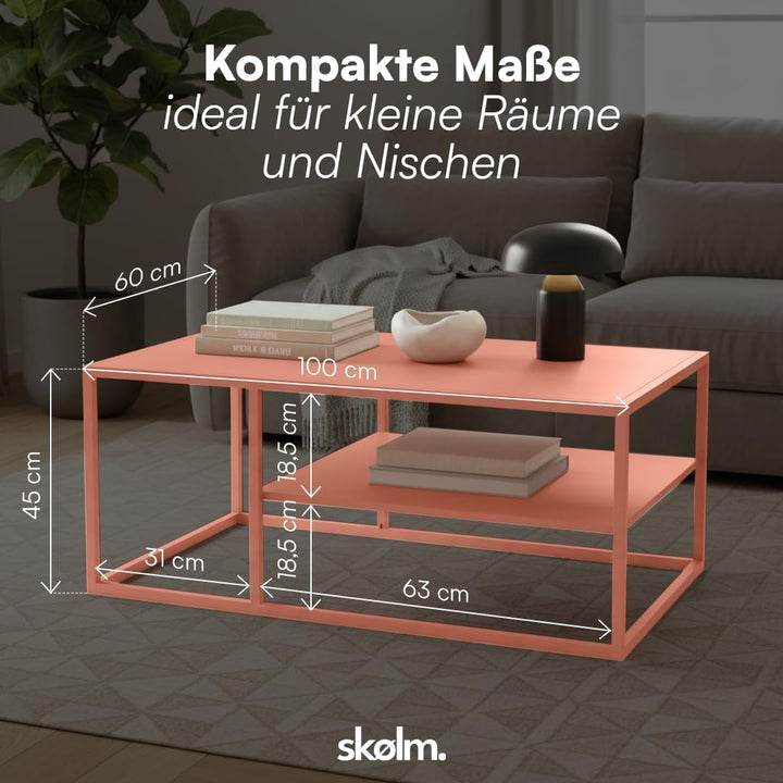 skølm Skadi Couchtisch aus Metall – Wohnzimmertisch mit 2 Ablagen – Beistelltisch in Terrakotta – So