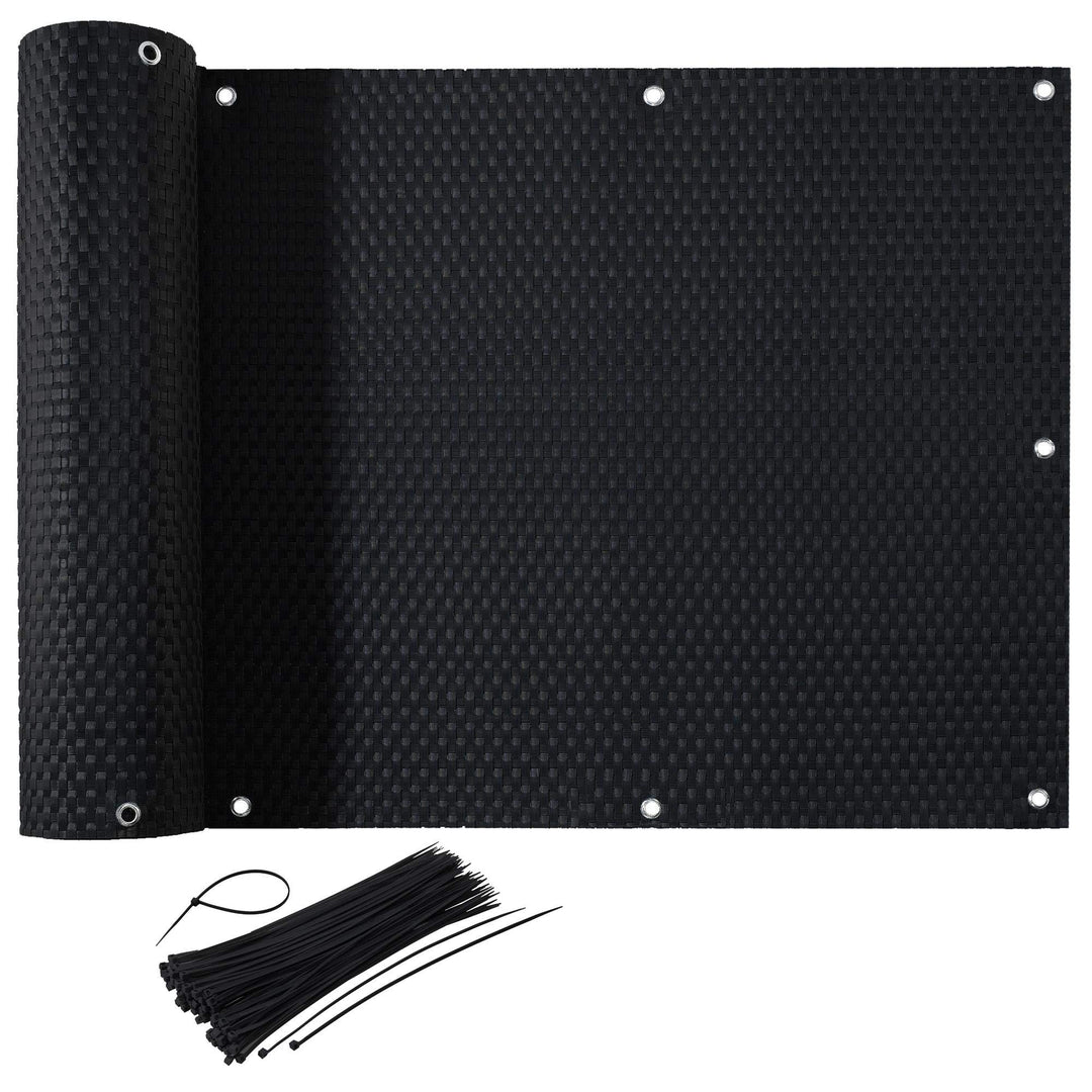 CelinaSun Sichtschutz Balkon 0,75 x 6 m schwarz Polyrattan Balkonbespannung mit Kabelbinder Balkonum