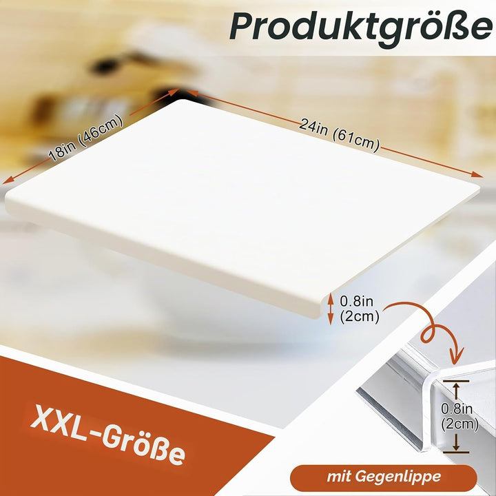 JJL Acryl Schneidebrett mit Thekenlippe 61 x 46 cm - BPA-frei, rutschfest, Weiss - Multifunktional f