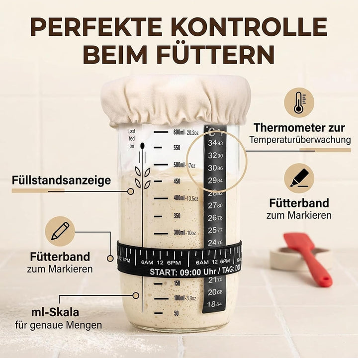 Sauerteig-Starter-Set, 2er-Pack 730ml Glasbehälter