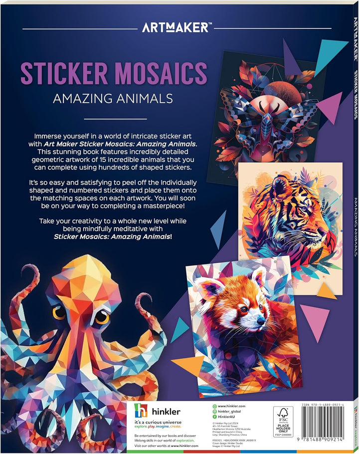 Hinkler Art Maker Sticker Mosaik Erstaunliche Tiere - Malen nach Aufkleber - Stickerbuch Erwachsene