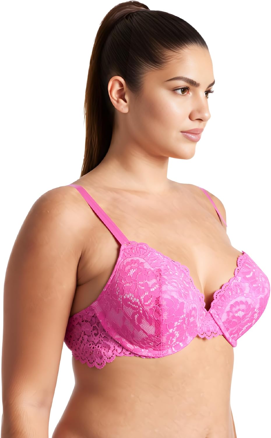 Curve Muse Damen Bügel Übergrössen +1,5 Tassen-BHS 100D Heisses Rosa,schwarz(2er Pack), 100D Heisses